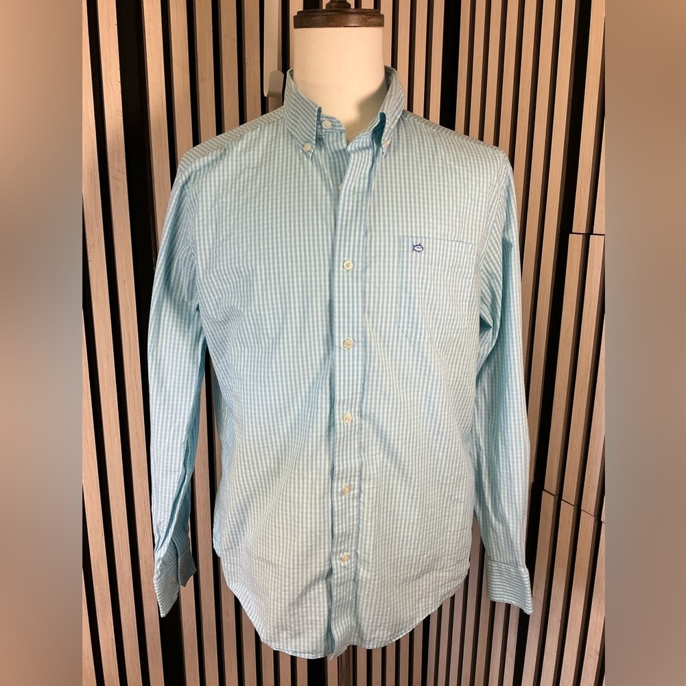 Southern Tide Light Blue Micro-Gingham Button Down Shirt, Sz L